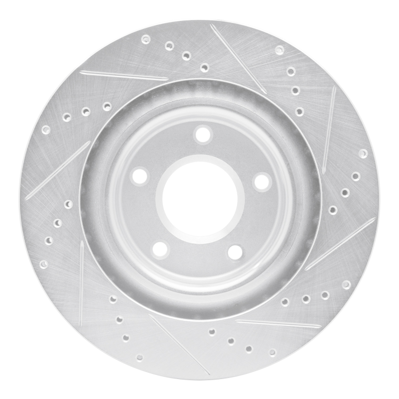 Cadillac XLR Brake Rotor (1) - Front Left - R1 Concepts - Drilled & Slotted - Silver - `05-`13